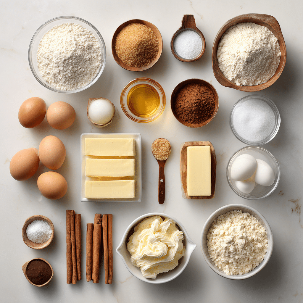Ingredients for churro cupcakes arranged neatly on a kitchen counter