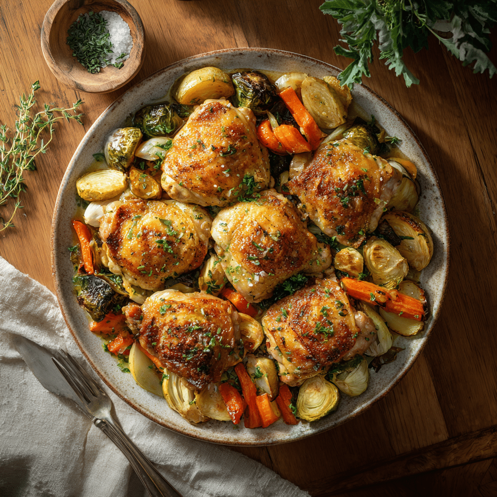 Baked chicken final dish with recipe card